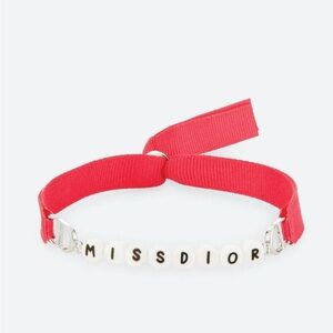 Dior Red Ribbon Bracelet with White Beads